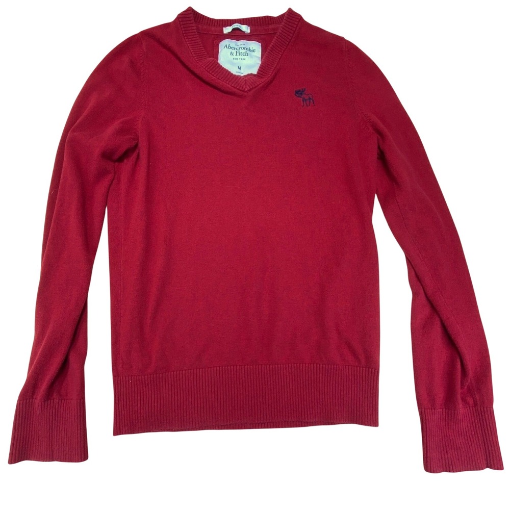 Abercrombie & Fitch Red Muscle V-Neck Sweater Men's Medium Cotton Cashmere Blend